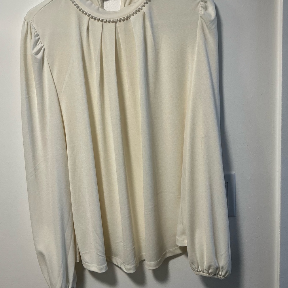 Suzy Shier Ivory Blouse with Beaded Detail